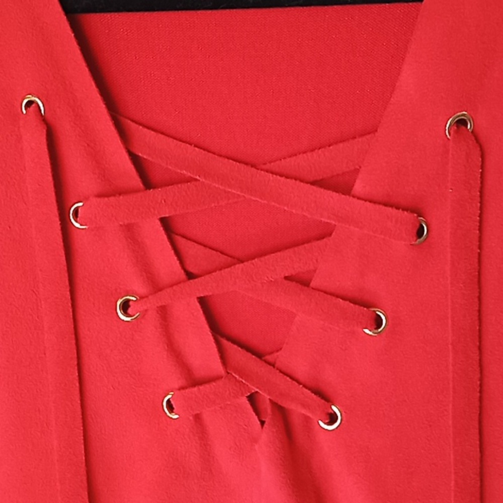 I.N.C Red Sleeveless Dress with Lace-Up Detail And Front Zipper Pockets. NWT. - Picture 5 of 13